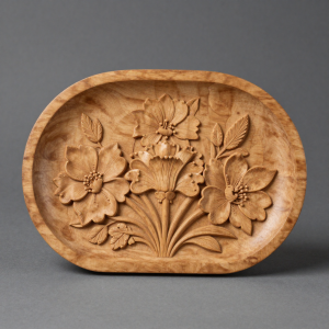 Plateau Décoratif Sculpté à la Main – Bois d’olivier